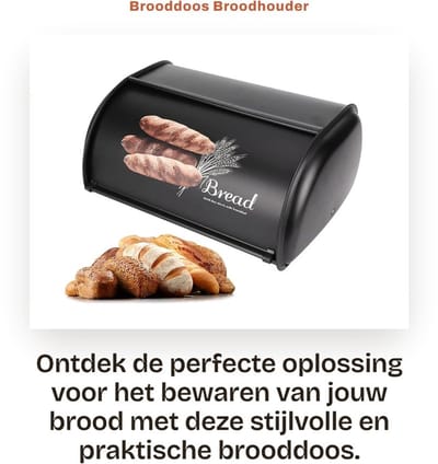 Dailygoods- Brooddoos Grote Capaciteit - Roestvrij Staal - Keuken Organizer - Oproldeksel - 34x23x14,5 cm - 100% Nieuw - Broodtrommel