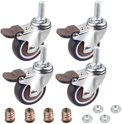 Vt products - Transportwielen - Zwenkwiel met Rem - 32 mm - Rubberen Rol - Meubelrol - Capaciteit 64 kg - Geschikt voor Kleine Apparaten