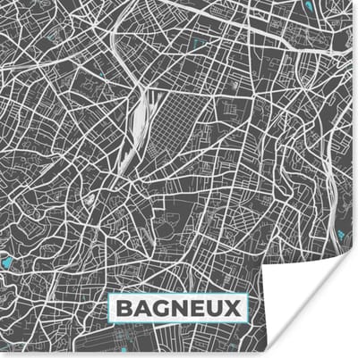 Poster Bagneux - Frankrijk - Plattegrond - Stadskaart - Kaart - 100x100 cm XXL
