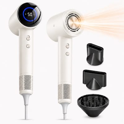BlowSense® AirGlide - Föhn met Diffuser en Concentrator - LED Scherm - Haardroger met Ionentechnologie - 3 Magnetische Opzetstukken - Inclusief Magnetisch Ophangsysteem - Luxe Cadeauverpakking - Ivoor Wit - 2026 Model
