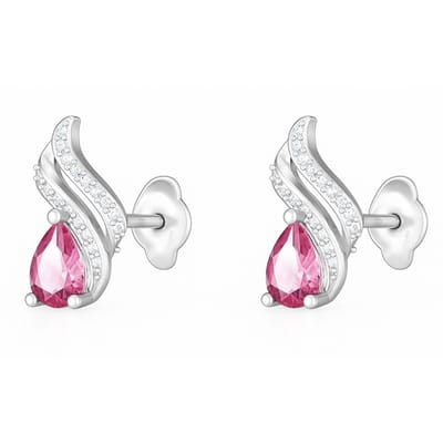 Zilver Oorbellen met Rood Steen - Silver Earrings with Red Cubic Zirconia - Amona Jewelry