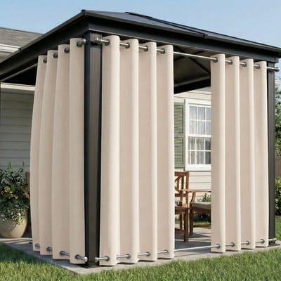 Qelus Winddichte Buitengordijnen Waterdicht - Outdoor Gordijn Boven & Onder Oogjes - Verduisterend Balkongordijn - Rideau Extérieur - 132x213cm - Beige - 1 Stuk
