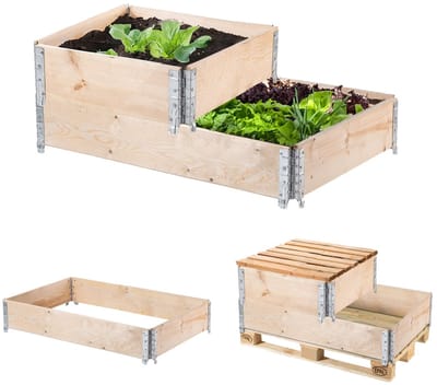 KADAX Palletframe van hout, stapelbaar houten frame, opzetframe voor tuin, verhoogd bloembed, plantenbak, tuinbed, groentebed, kruidenbed (set van 2)