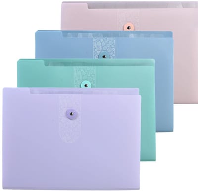Dailygoods - Waaiermap A4, 4 stuks documentenmap, 12 vakken, documententas, mappen, grote capaciteit, opbergmap, kleurrijke documentenorganizer, kantoorbenodigdheden, schoolaccessoires, thuis