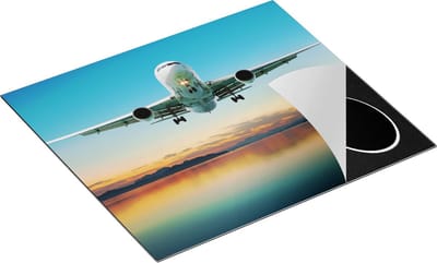 Chefcare Inductie Beschermer Vliegtuig Vliegt Boven een Kleurrijke Zee - 60x50 cm - Afdekplaat Inductie - Kookplaat Beschermer - Inductie Mat