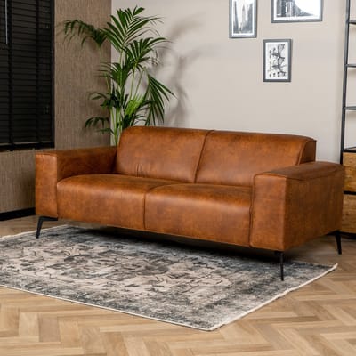 Bronx71® Industriële bank 2,5-zits Vegas eco-leer cognac