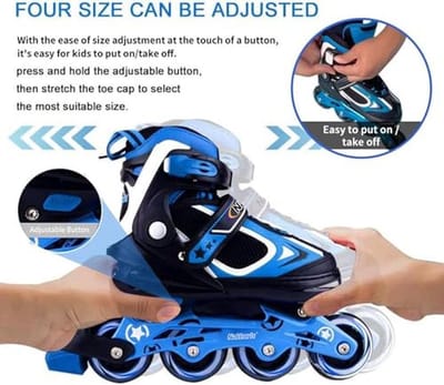 Kinderskeelers - Inline skates - Buiten sporten - Verlichte wielen - 365 cm - Blauw