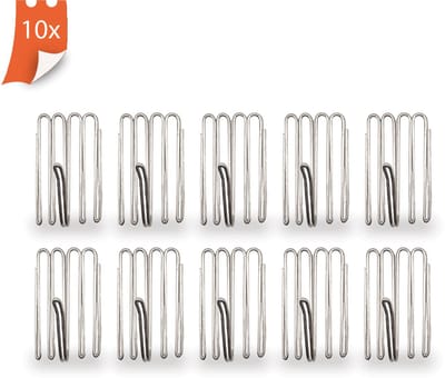 FSW-Products – 10x Plooihaken - 3-Poot Vlinderplooi - Gordijnhaken Roestvrijstaal - Rimpelbandhaak
