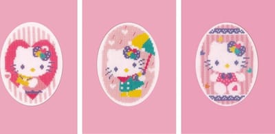 Vervaco - Wenskaart kit - Hello Kitty set van 3 - PN-0174595 - Borduren - Borduurpakket - Borduurpakket volwassenen - Borduurpakket kind