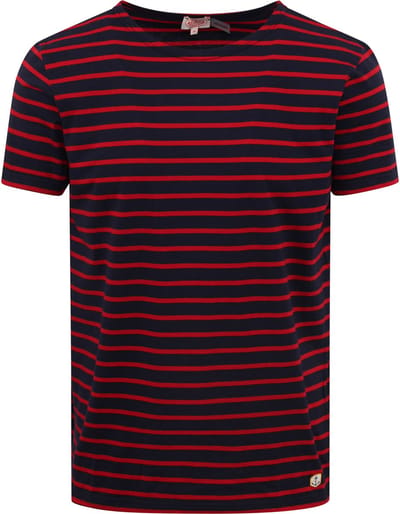 Armor-Lux T-Shirt Strepen Donkerblauw (navy) Rood - Maat M - Heren - Casual T-shirts