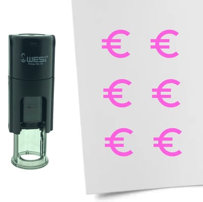 CombiCraft Stempel Euro teken 10mm rond - roze inkt