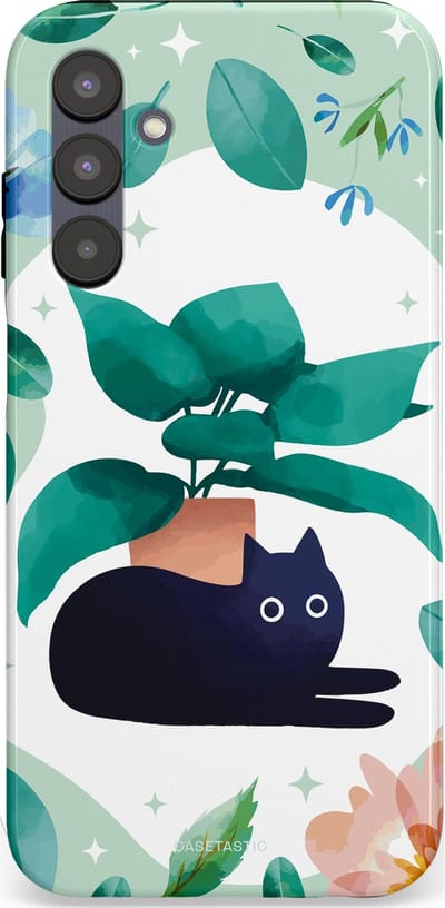 Casetastic hoesje geschikt voor Samsung Galaxy A25 - Dubbellaagse bescherming - Plantenkat - Fashion Case - Lichtgrijs Turquoise Wit Mintgroen