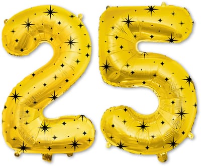 LUQ – Folieballonnen Cijfer 25 – Goud-Zwart – Verjaardag Decoratie – Cijfer Ballon – Feest Versiering – Helium Geschikt