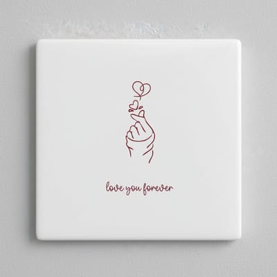Romantische Liefde Quote Tegel – “Love You Forever” – Minimalistische Hart Lijntekening Keramische Tegel 15 × 15 cm