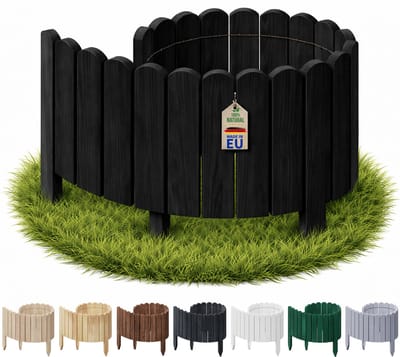 Floranica gazonrand border 10 x 100 cm Zwart Flexibele border houten steekhek voor gazon en verhoogde bedden