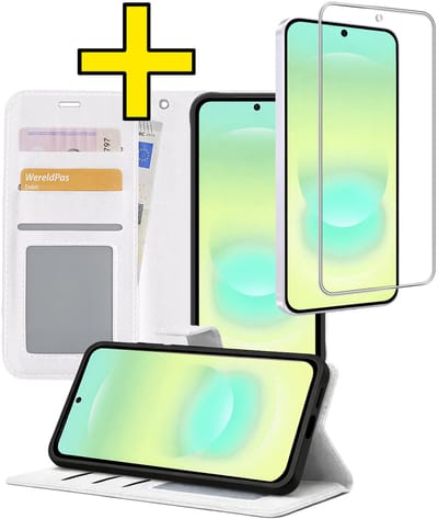 Hoesje - Met Screenprotector - Geschikt voor Samsung Galaxy A37 - Luxe Pasjeshouder - Bookcase Portemonee - Flip Case - Kunstleer Book Case - Flipcase - Book Cover - Walletcase - Portemonneehoes - Telefoonhoesjes - Wit