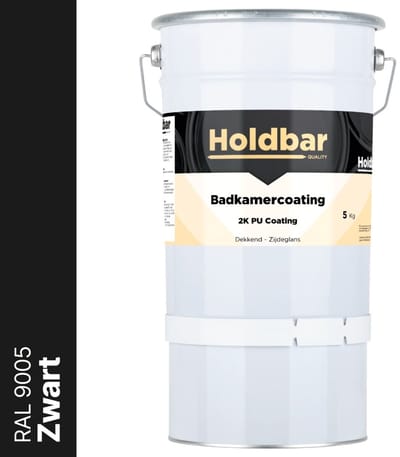 Holdbar Badkamercoating Zwart (RAL 9005) 5 kg - Badkamerverf - Tegelverf - Alle kleuren - Waterdichte Badkamer verf - Ook Toepasbaar in douchecel - Gemakkelijk te reinigen - 2 Componenten