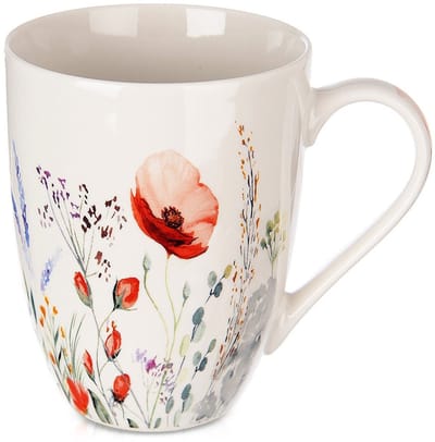 Orion Maki Serie - Porseleinen Beker - 360 ml - Bloemen Decor - Vaatwasser- en Magnetronbestendig