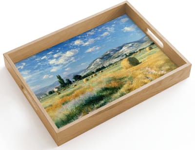 Dienblad hout 40x30 cm - Schootdienblad - Landschap - Strobalen - Bergen - Wolken - Borrelplank rechthoek - Plateau dienbladen