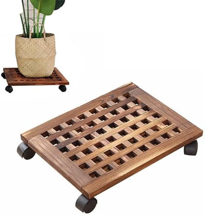 Plantenstandaard Met Wielen - Bloempot Trolley - Planten Verplaatsen - Hout Constructie - 30x60 cm - Bruin