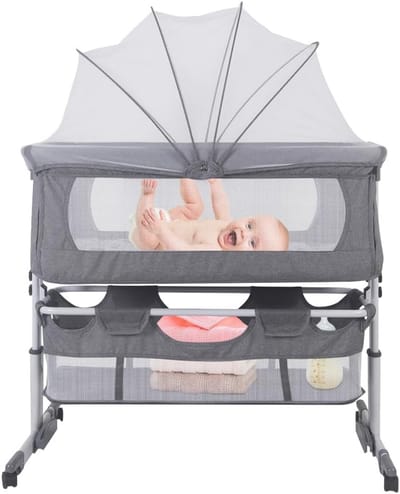 In hoogte verstelbaar Babybed en Co-sleeper met Opbergmand - Draagbaar Kinderbedje
