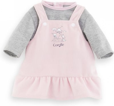 Corolle poppenjurk met shirt - Babypop kleding 36cm roze grijs.