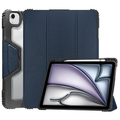 Accezz Tablet Hoes - Geschikt voor Apple iPad Air 5 (2022) / Air 4 (2020) / Air 11 inch (2026) M4 / Air 11 inch (2025) M3 / Air 11 inch (2024) M2 - Trifold Bookcase - Donkerblauw