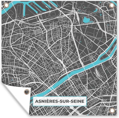 Tuin poster Stadskaart – Frankrijk – Kaart – Asnières-sur-Seine – Plattegrond - 200x200 cm - Tuindoek