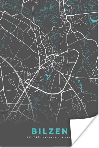 Poster Kaart – Plattegrond – Stadskaart – Bilzen – België - Grijs - 120x180 cm XXL