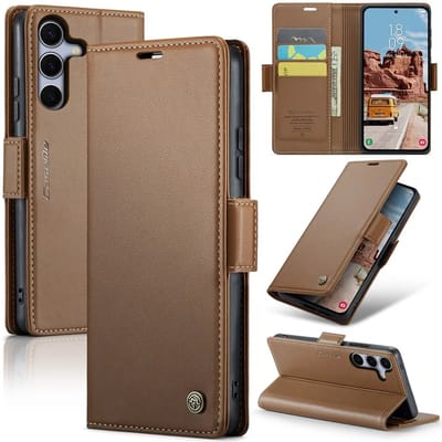 Hoesje geschikt voor Samsung Galaxy S25 Plus - CASEME Litchi Texture Book Wallet Case - Bruin