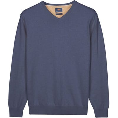 Baileys Trui Solid Color V-Neck Cotton Single Knit Cloud Blue / male
