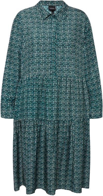 Ulla Popken - Dames - Overhemdblouse-maxi-jurk volantzoom overhemdkraag - Felpetrol - Maat 46+