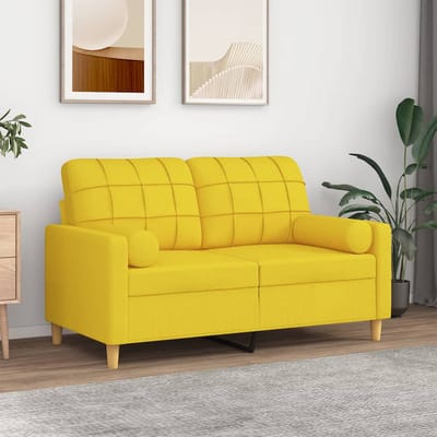 vidaXL - Tweezitsbank - met - sierkussens - 120 - cm - stof - lichtgeel