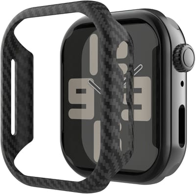 Nekit Fiber - Hoesje Geschikt voor Apple Watch 44MM - Kevlar Bumper Cover Case - 1500D Aramidevezels - Ultra Dun - Zwart