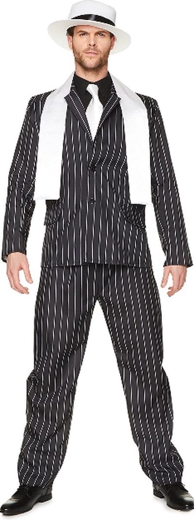 Karnival Costumes Maffia Kostuum Verkleedpak Gangster Heren Carnavalskleding Heren Carnaval - Polyester - Zwart - Maat XL - 4-Delig Broek/Jas/sjaal/Hoed