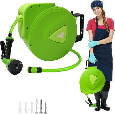 Slanghaspel Tuin - Waterslanghouder - Tuin Sproeien - 180 Graden Draaibaar - 30 Meter - Groen