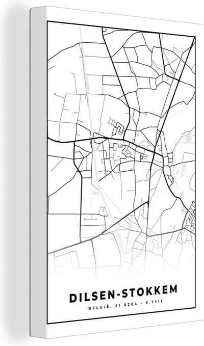Canvas Schilderij Plattegrond – Dilsen Stokkem – Zwart Wit – Stadskaart - Kaart - België - 20x30 cm - Wanddecoratie