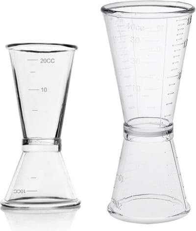 2-delige transparant cocktail kleine maatbeker Set-Bubble thee maatbeker-fructose maatbeker-barmaat professionele maatbeker jigger voor bar- gin wijn cocktail shaker-cocktail mixer drankjes en sterke drank (10/20ml en 20/40ml)