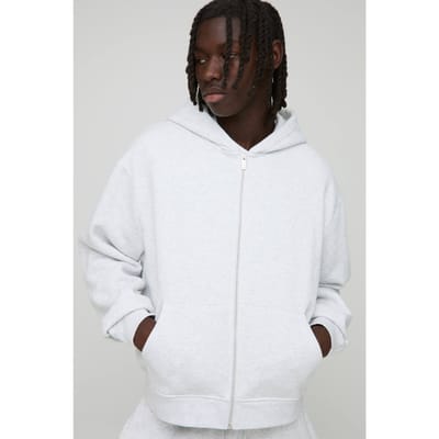 Basic oversized boxy hoodie met ritssluiting | Grey Marl | Size Small