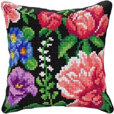 Kruissteekkussen ORCHIDEA - FLOWERS 2 grof stramien om zelf te borduren