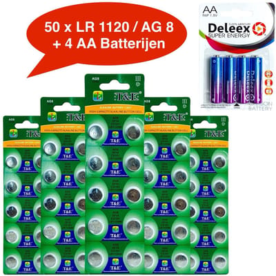 AG 8 / 391A Alkaline batterijen - 5x10 strips - 50 stuks knoopcel Tian Qiu batterijen (ook bekend als LR1120, G8, LR55, 191, 391,SR1121W SR1121SW)