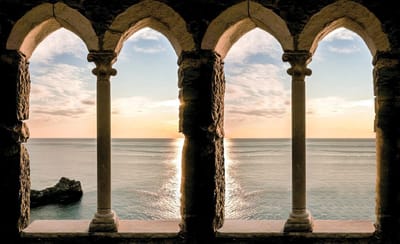 Sea Sunset Rock Sky Clouds Photo Wallcovering