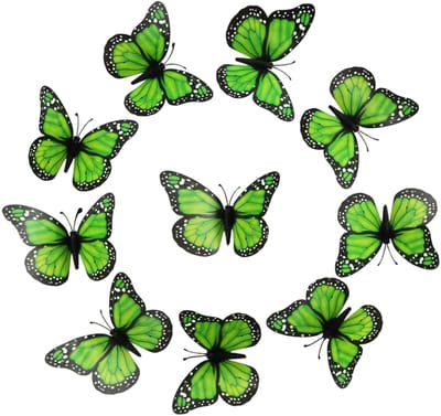QTTVBTNA - 10 Stuks Vlinder Magneten - 3D Monarch Vlinders voor Koelkast en Muur - Lichtgewicht Decoratie voor Feest en Verjaardag - Kleurrijke Wandstickers voor Huisdecoratie - Groen