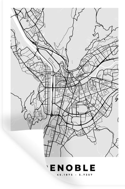 Muurstickers - Sticker Folie - Frankrijk - Plattegrond - Kaart - Grenoble - Stadskaart - 20x30 cm - Plakfolie - Muurstickers Kinderkamer - Zelfklevend Behang - Zelfklevend behangpapier - Stickerfolie