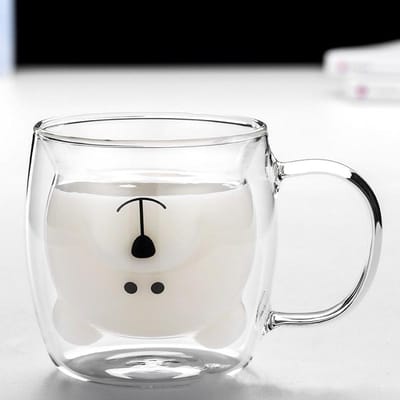 Creatieve schattige beer dubbellaags koffiemok dubbel glas beker karton dier melkglas dame schattige kat eend hond cadeau kerstcadeau 250ml