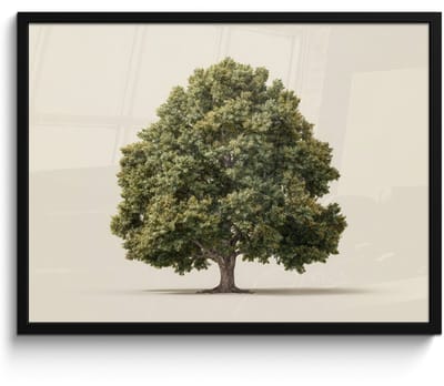 Poster in lijst - Fotolijst 80x60 cm - Posters - Eikenboom - Groen - Lichte achtergrond - Posterlijst zwart - Decoratie - Wanddecoratie woonkamer - Muurdecoratie slaapkamer