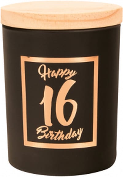 Geurkaars - Black/Rose - Happy Birthday - 16 jaar - In cadeauverpakking