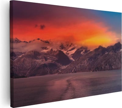 Artaza Canvas Schilderij Bergen Landschap - 30x20 cm - Klein - Wanddecoratie Zonsondergang - Muurdecoratie Natuur - Kamer Accessoires