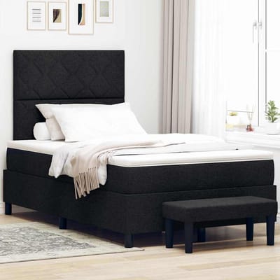vidaXL - Boxspring - bed - met - hoofdeinde - Zwart - 120 - x - 190 - cm - Stof