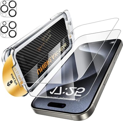 Screen Protector en Lensbeschermer voor iPhone 15 Pro - 9H+ Gehard Glas, Schokbestendig en Vingerafdrukbestendig, Eenvoudig te Installeren (2+2 Stuks)